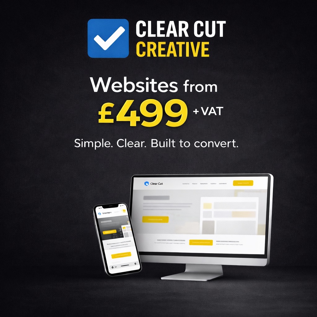 Website mockup showing a Clean Cut Creative website on desktop and mobile